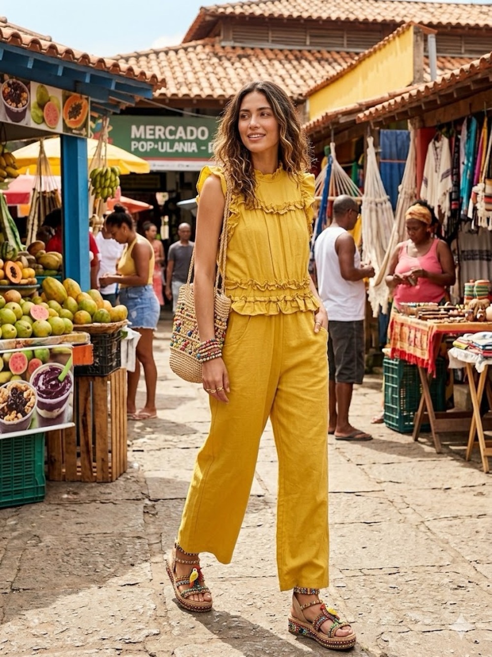 Women’s Mustard Yellow Ruffle Jumpsuit